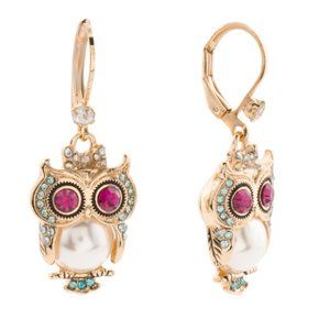 CLEARANCE Betsey Johnson Pearl Owl Leverback Earrings